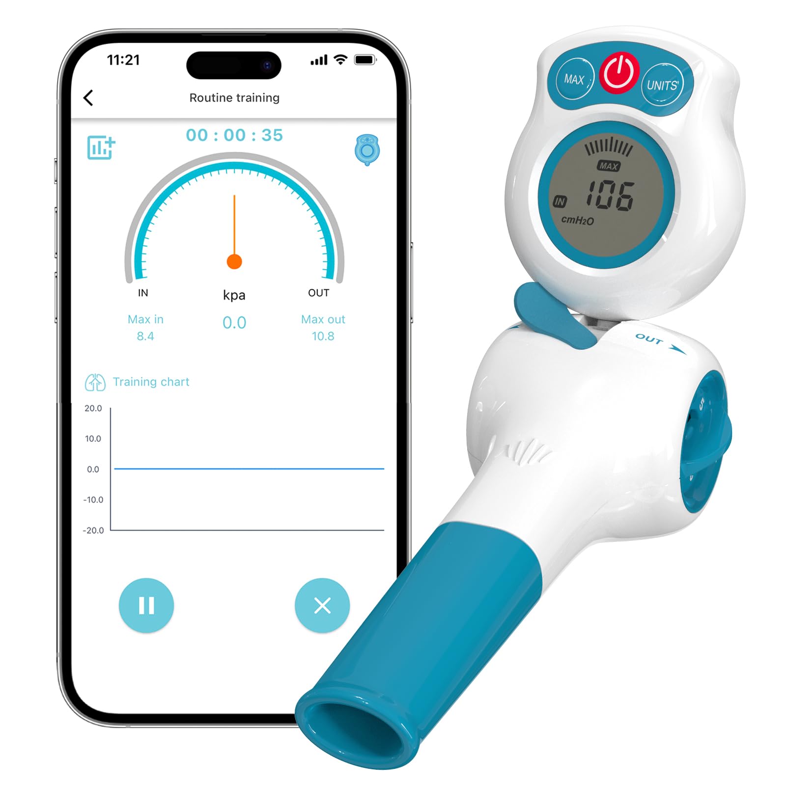 Breathing Exercise Device for Lungs with Electric Manometer - Lung Exerciser