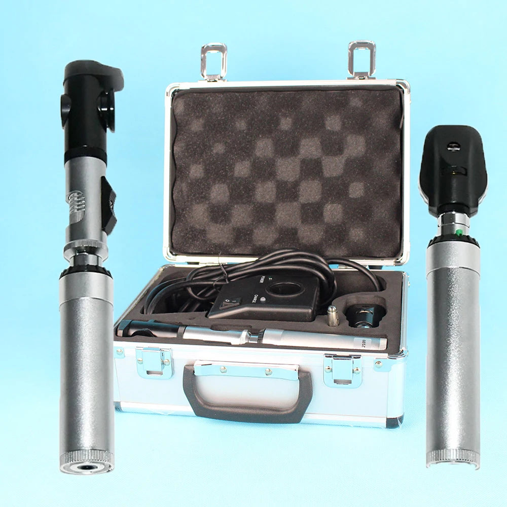 Direct Ophthalmoscope Retinoscope Combination Set With Aluminium Carry Cas