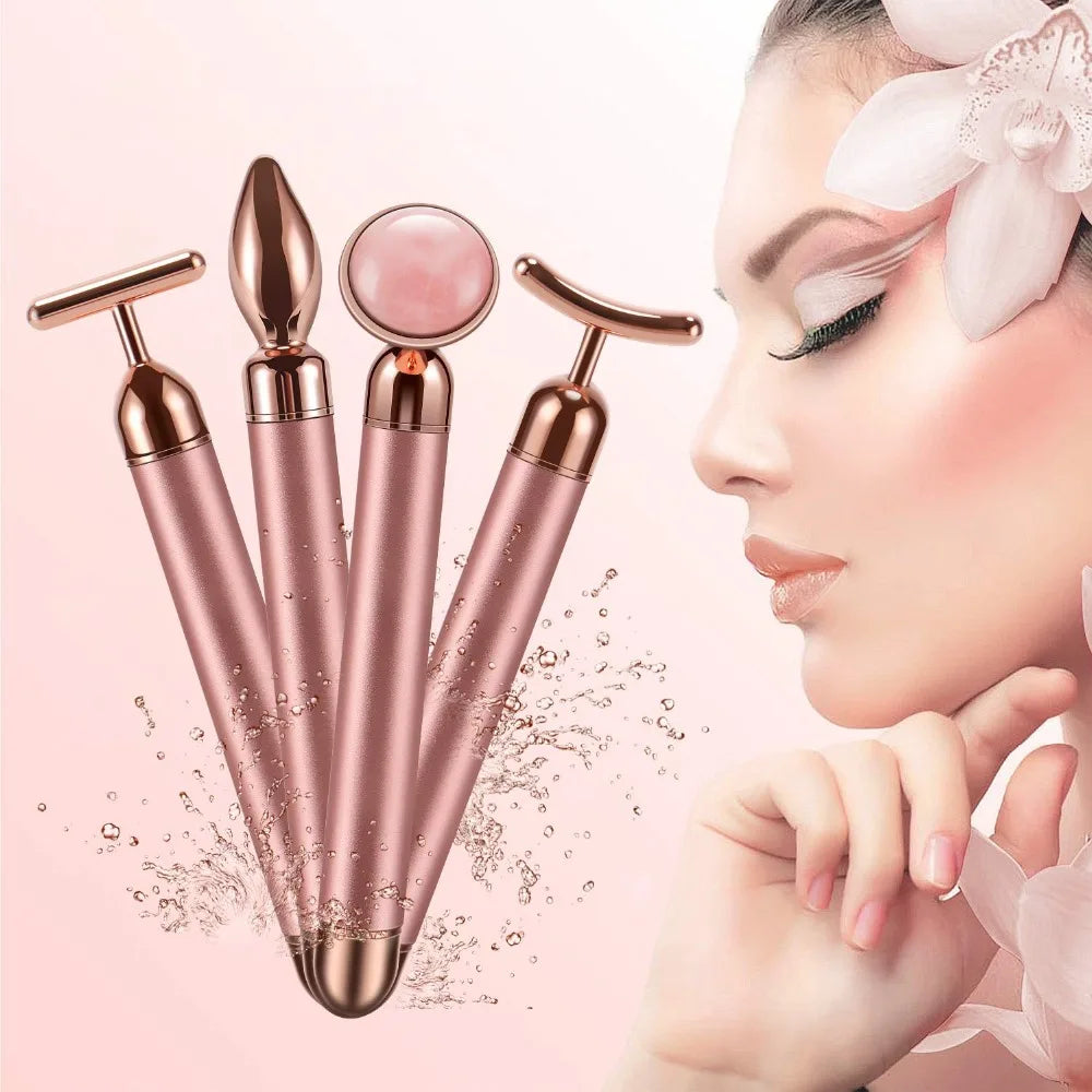 4 in 1 Vibrating Rose Quartz Roller Face Roller - Eye Massager Jade Roller - T-V Shaped Face Lifting Slimming Beauty Care Massager - 4 in 1 Vibrating Rose Quartz Roller Face Roller Price in Pakistan