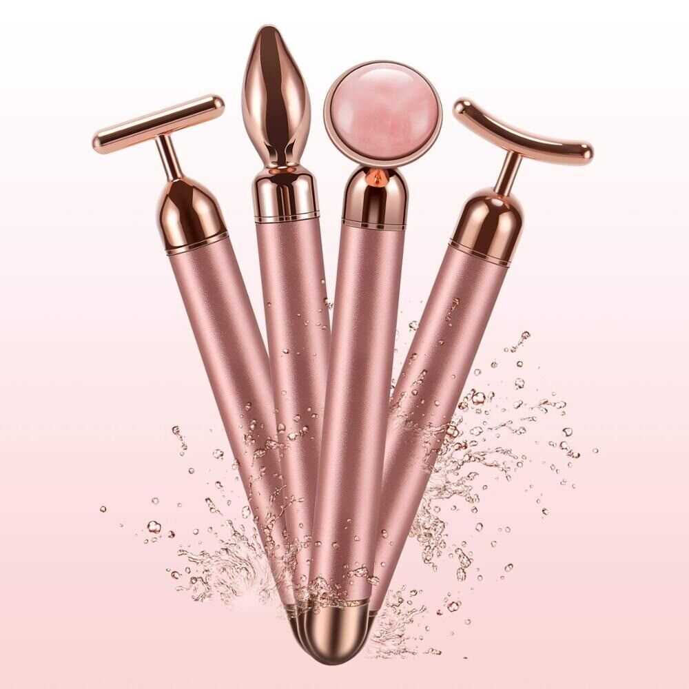 4 in 1 Vibrating Rose Quartz Roller Face Roller - Eye Massager Jade Roller - T-V Shaped Face Lifting Slimming Beauty Care Massager - 4 in 1 Vibrating Rose Quartz Roller Face Roller Price in Pakistan