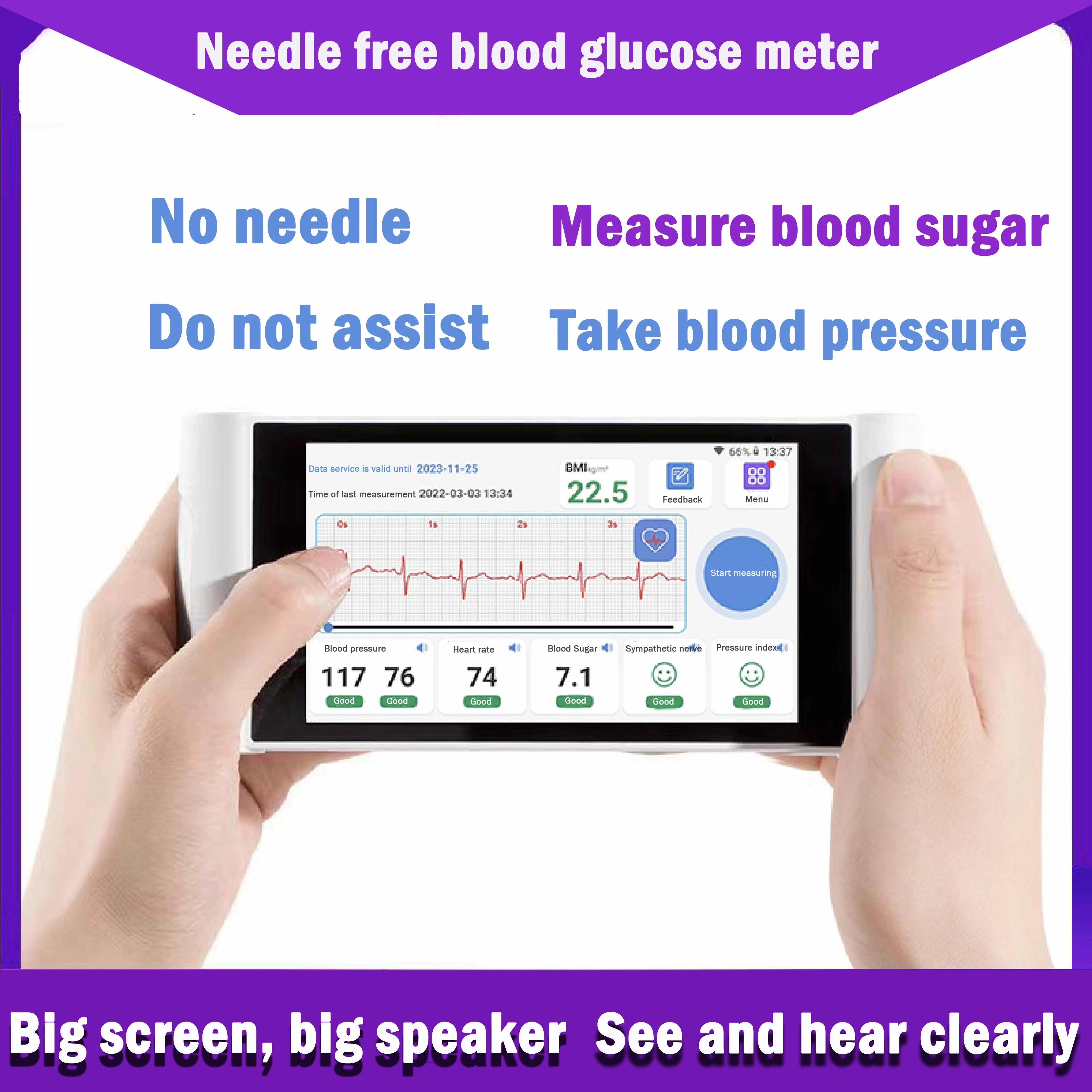 Non-Invasive Blood Glucose Meter - Rechargeable No Needle No Blood Glucose Meter - Diabetes Tester Ecg Detection - Blood Glucose Meter Rechargeable - price in Pakistan